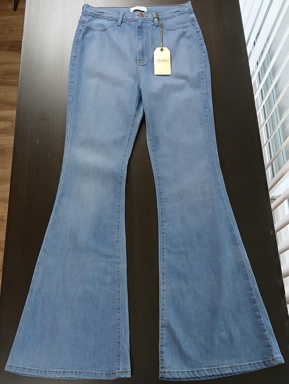 Vibrant M.I.U Stretch Denim Bell Bottom Pants 15 (W31) NOS blue jeans 30x33